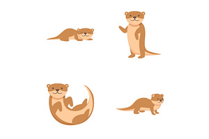 Cartoon weasel icons set cartoon, an Animal Illustration by Ylivdesign