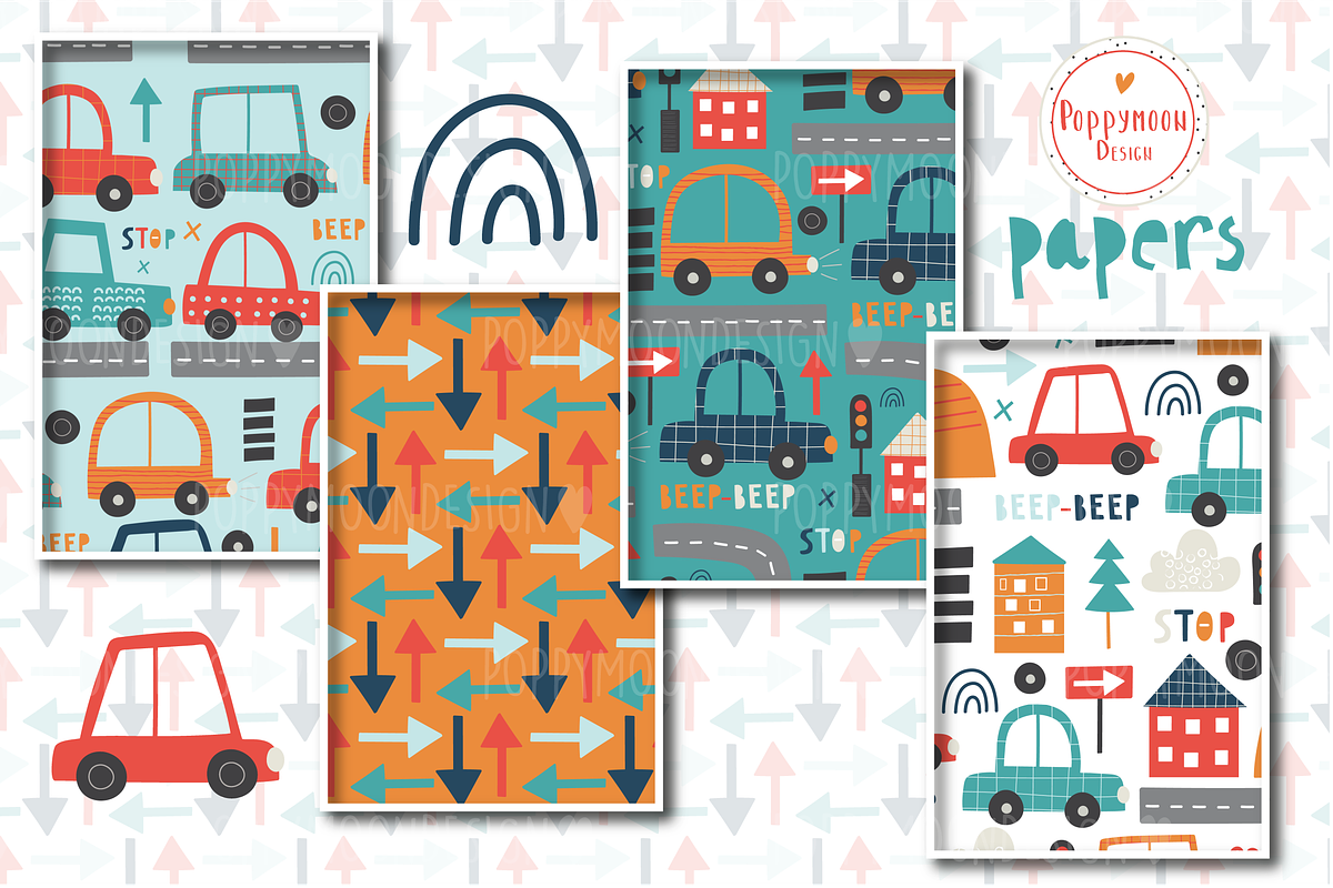 Traffic paper set, a Pattern Graphic by Poppymoondesign (Photo 2 of 3)