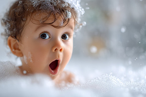 Surprised baby with curly hair enjoy, a Person Photo by MistyDay