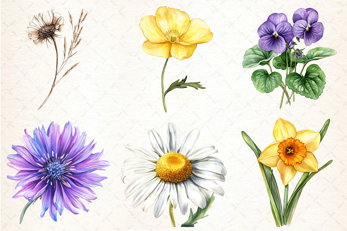 Watercolor Wild Flowers Clipart, an Illustration by DreamCafeArt (Photo 2 of 7)