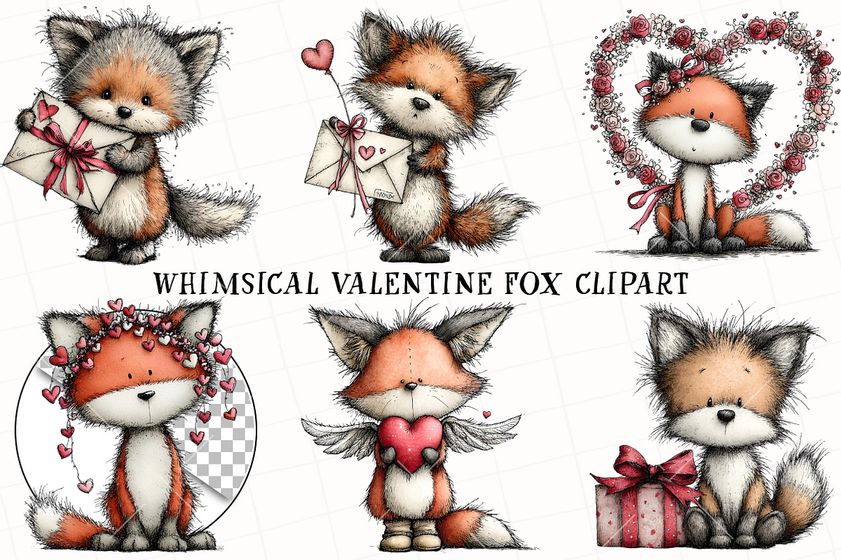 Whimsical Valentine Fox Clipart, an Illustration by OK Design (Photo 2 of 6)