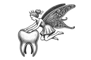 Tooth Fairy with Tooth engraving, a Healthcare Illustration by AlexArt