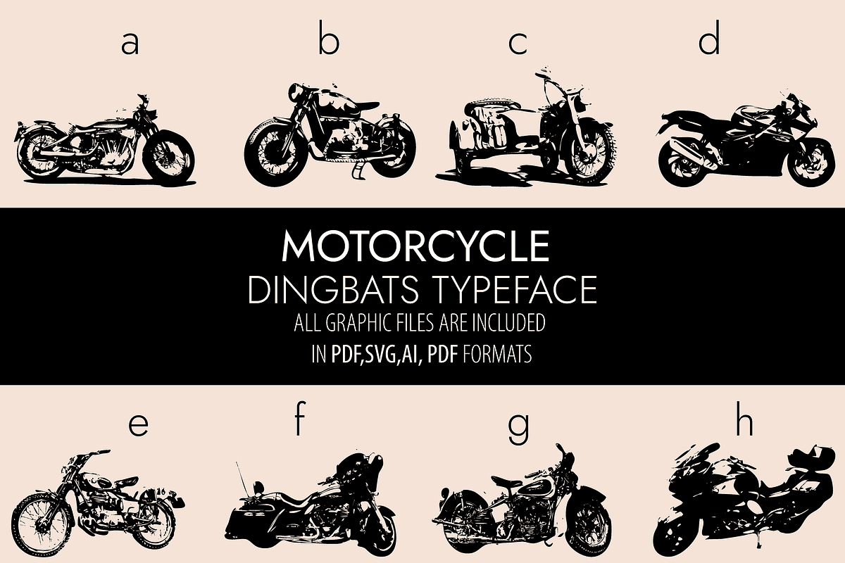 Motorcycle Dingbats Font, a Symbol Font by Minimalartstudio (Photo 1 of 8)