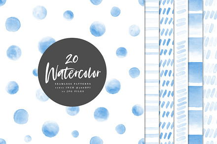 20 Watercolor Patterns Blue, a Pattern Graphic by DESIGN BY nube