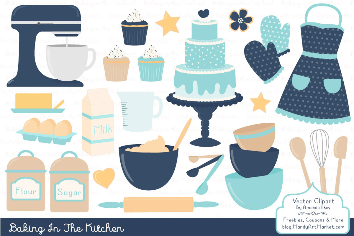 Blue Kitchen Baking Clipart, an Illustration by Amanda Ilkov (Photo 1 of 4)