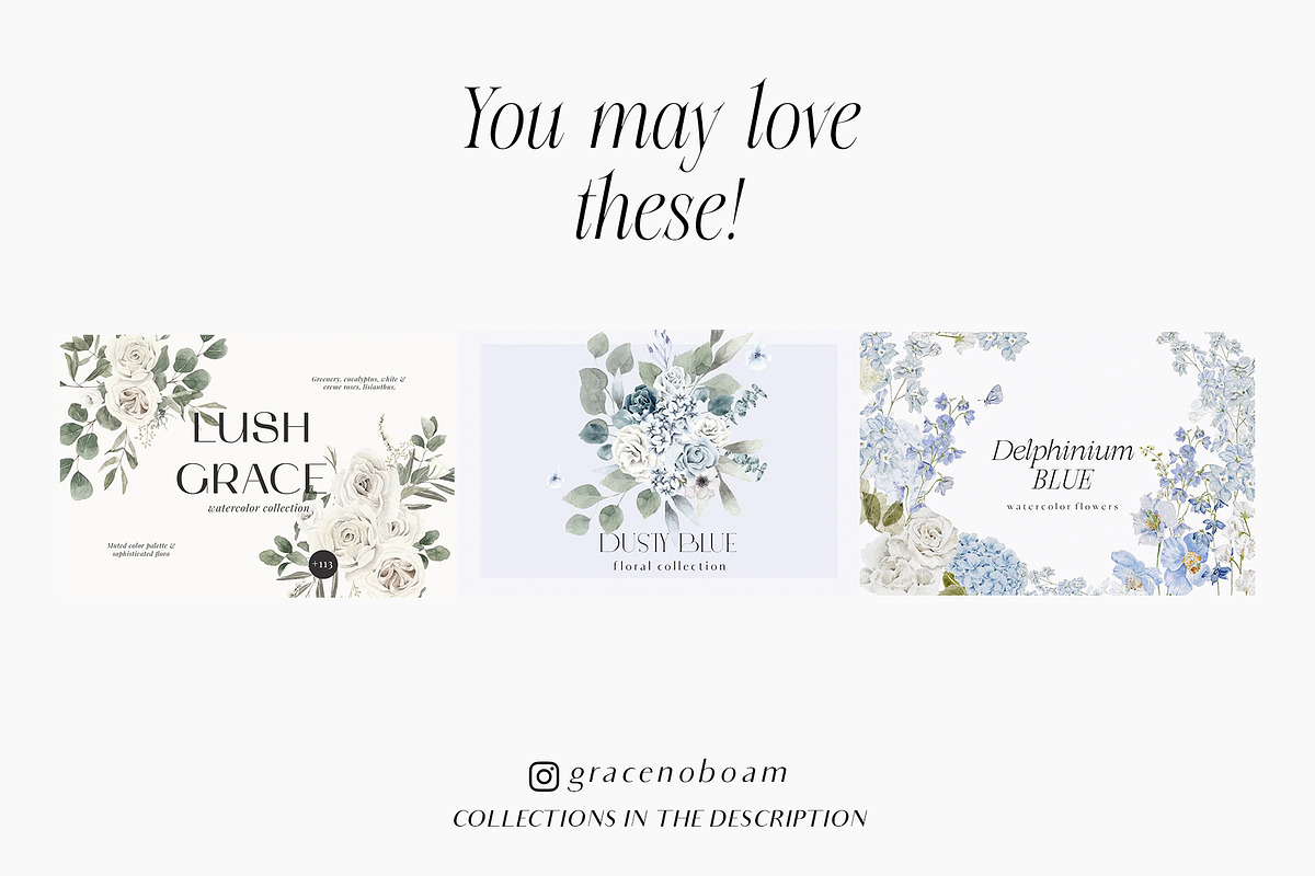 Watercolor Blue White flowers, a Decorative Illustration by Grace Noboa Illustrations (Photo 14 of 14)