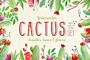 Watercolor Cactus & Florals Set, a Decorative Illustration by RalucaGheorghe (Thumbnail 1 of 3)