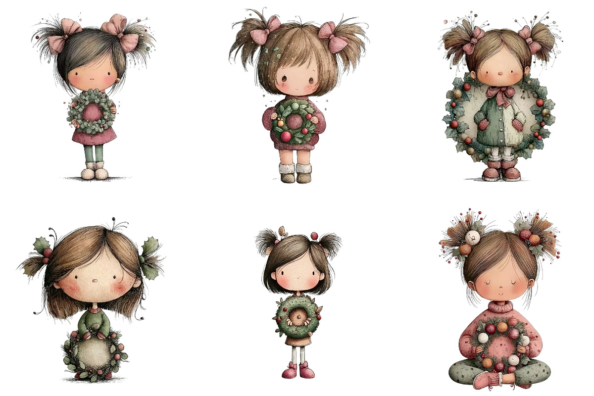 Cute Christmas Girl Clipart, an Illustration by DreamArtGraphic (Photo 3 of 5)