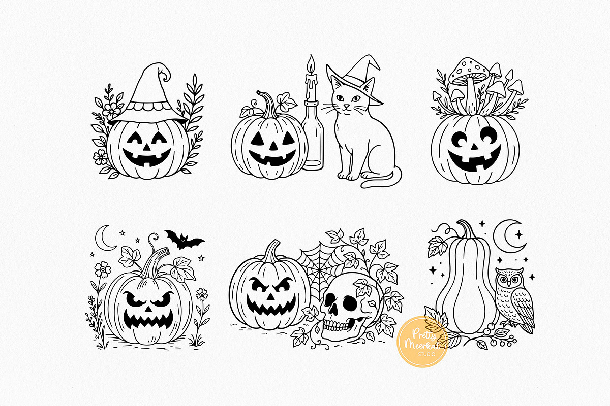 Cottagecore Halloween Pumpkin Bundle, a Seasonal Illustration by Pretty Meerkat (Photo 4 of 6)