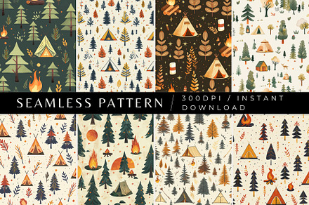 8 Rustic Camping Seamless Patterns, a Pattern Graphic by Inknfolly
