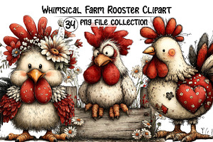 Whimsical Farm Rooster Clipart, an Illustration by Dream Creation