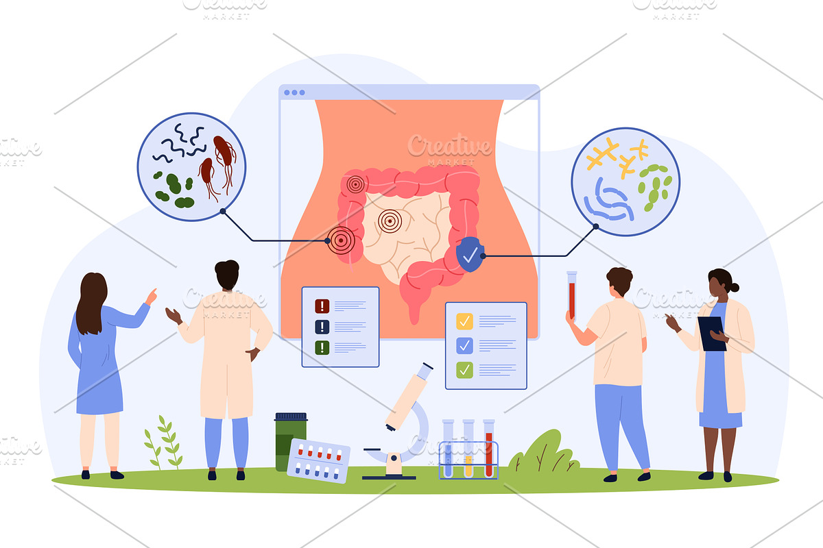 Bad and good bacteria in human, an Object Illustration by Flashvector