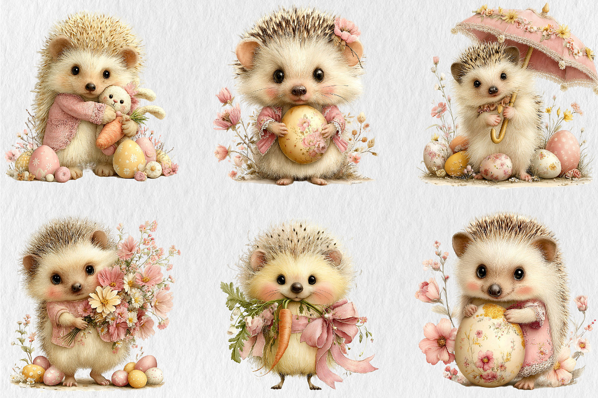 Whimsical Easter Hedgehog Clipart, a Seasonal Illustration by Rose Art (Photo 4 of 6)