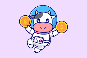 Cute Cow Astronaut Holding Gold Coin, an Animal Illustration by Catalyst Labs