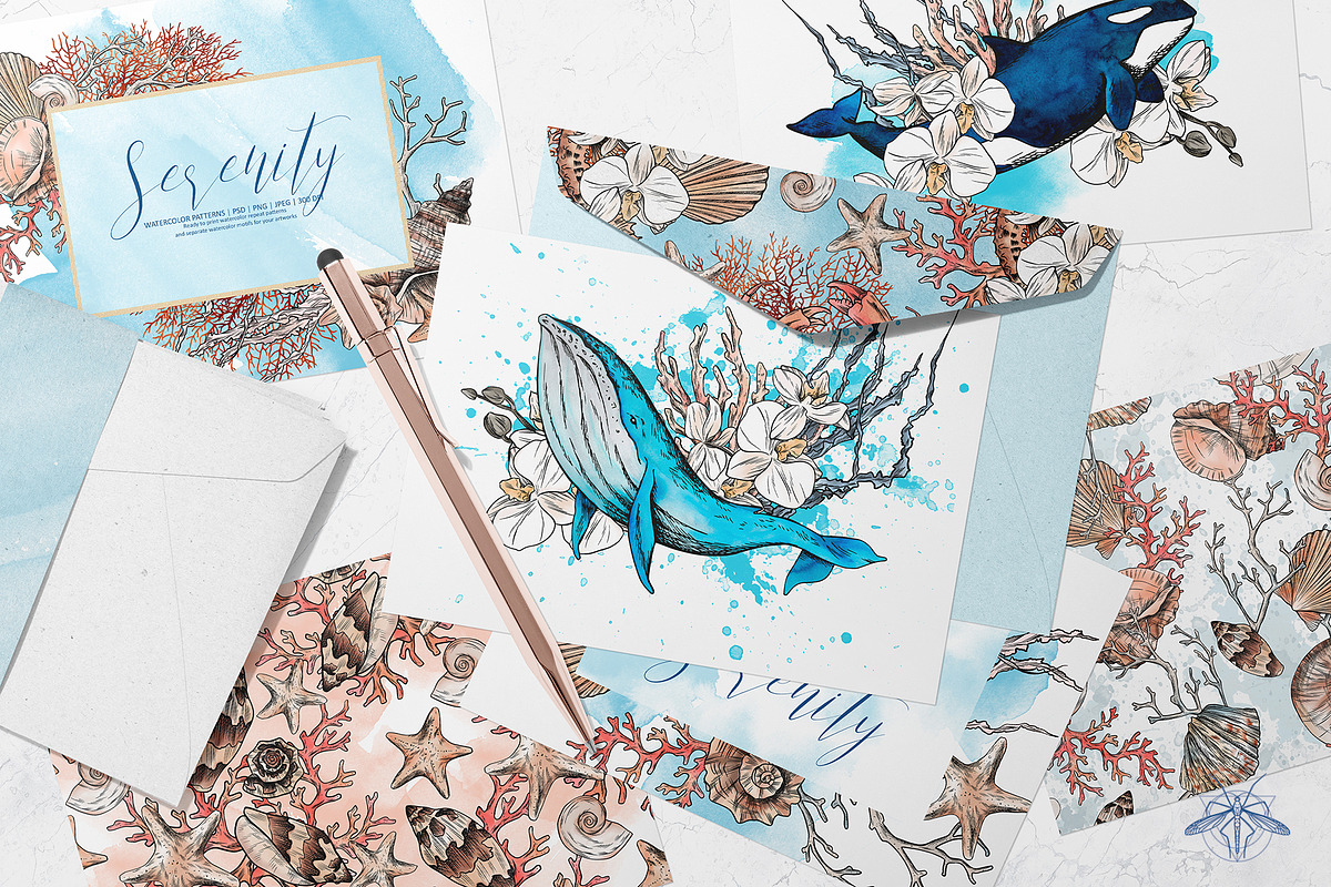 SERENITY | Watercolor ocean set, an Animal Illustration by Tanya Vollar (Photo 2 of 13)
