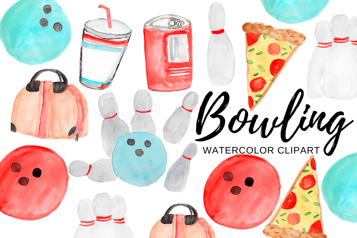 Watercolor bowling clipart, an Illustration by Writelovely (Photo 1 of 2)