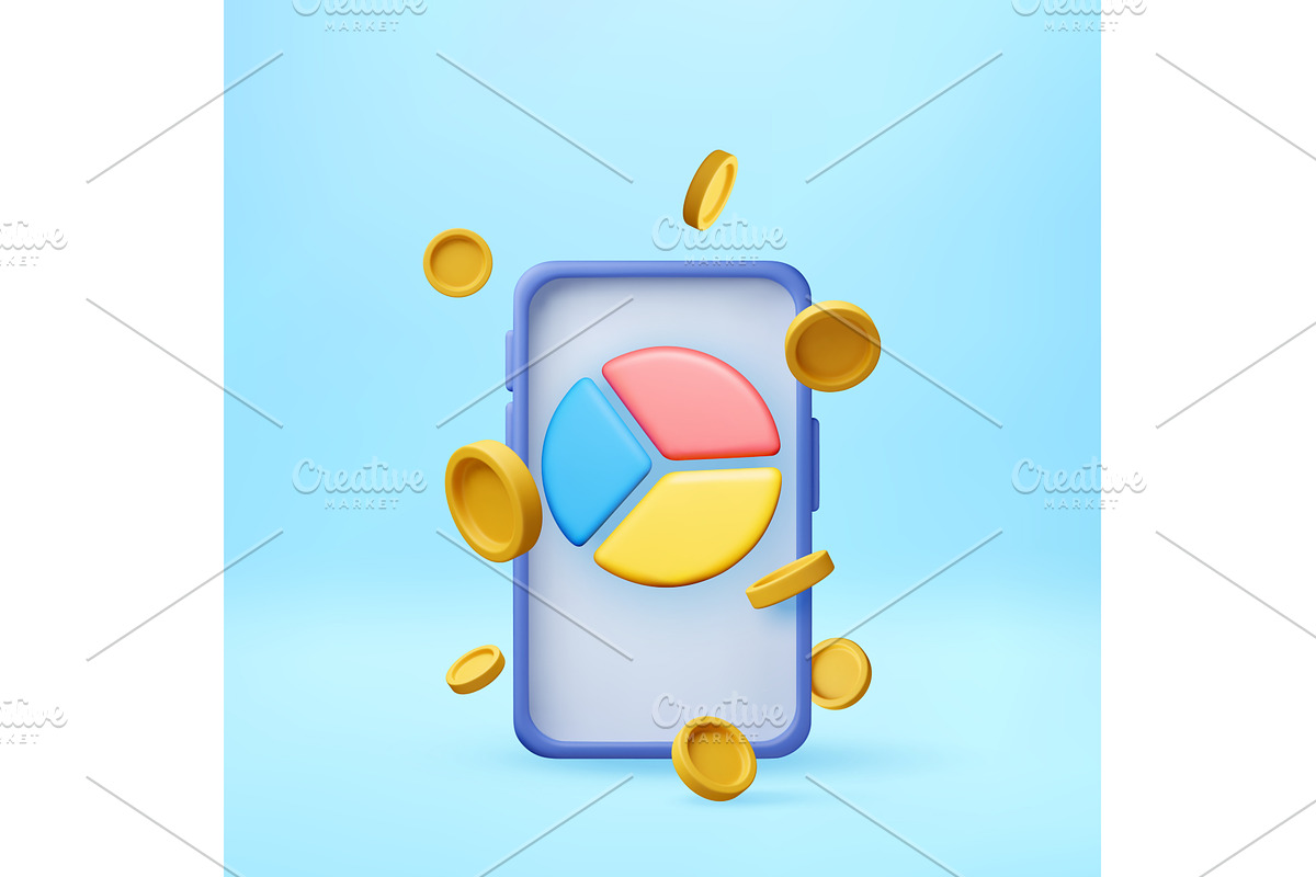 3d Mobile phone with pie chart with, a Finance Illustration by Abscent