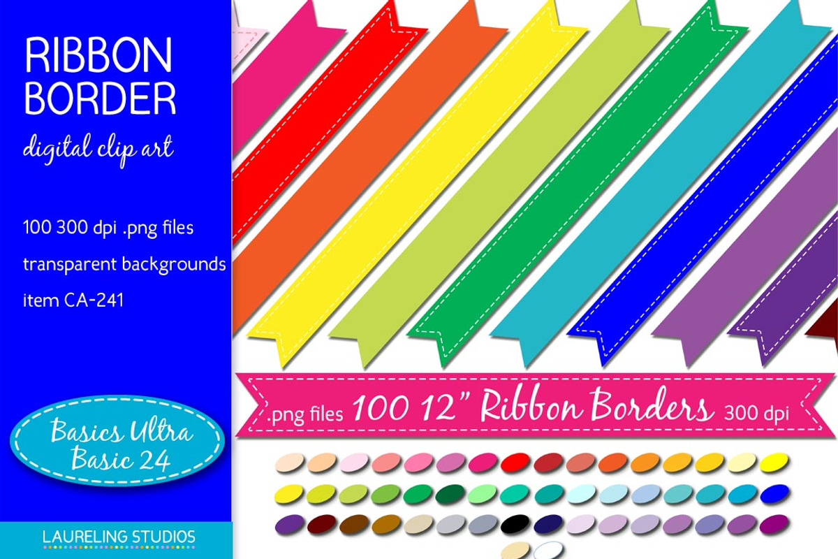 Digital Ribbon clip art borders, an Illustration by Laureling Studios