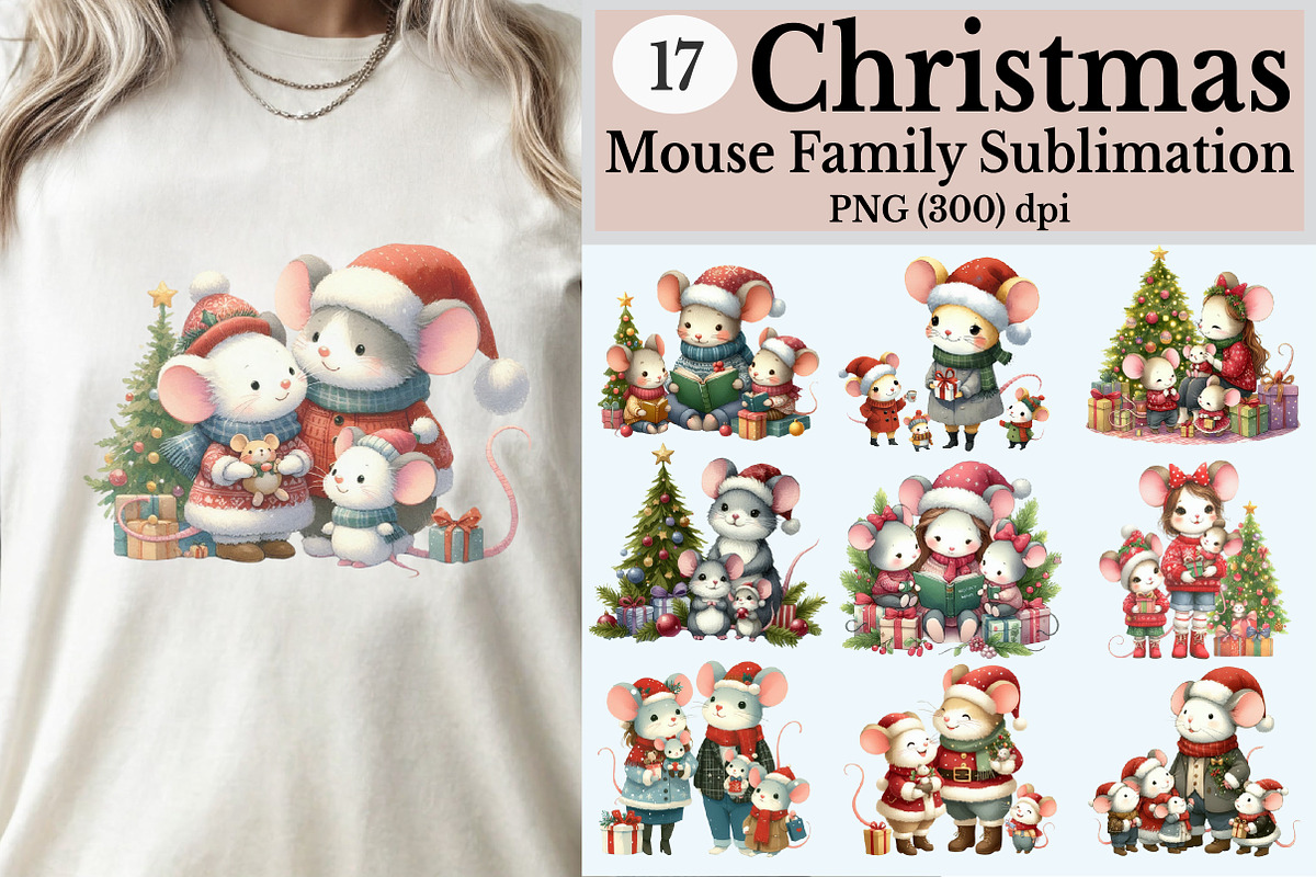 Mouse Family Christmas Clipart, an Illustration by Rose Art (Photo 1 of 5)