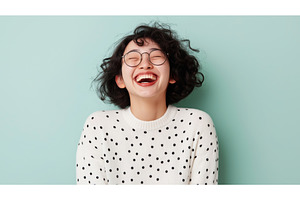 Asian woman with glasses laughing, a Person Photo by Sergey Kotenev