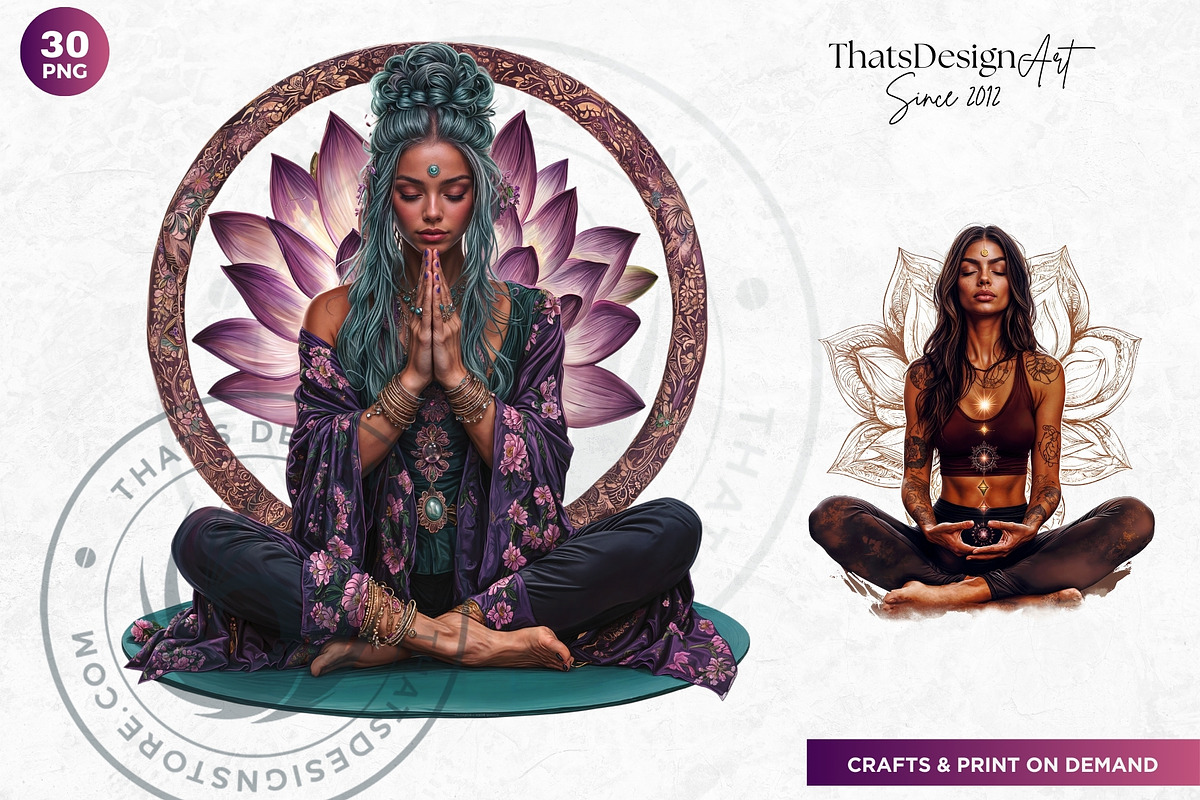 Boho woman meditating Clipart set, a Person Illustration by ThatsDesignArt (Photo 5 of 10)