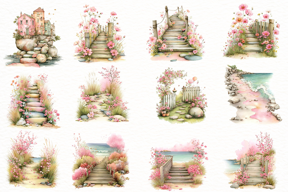 whimsical summer pathway Clipart, an Illustration by Designworld (Photo 4 of 8)