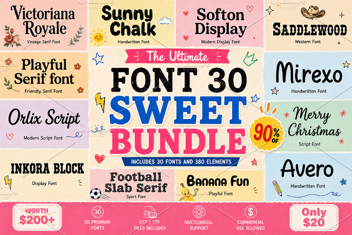 Sweet Font Mega Bundle, a Serif Font by Wow Magic (Photo 1 of 12)