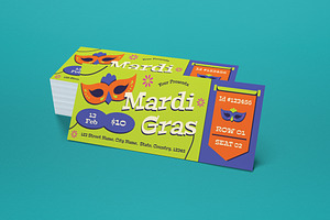 Green Flat Design Mardi Gras Ticket