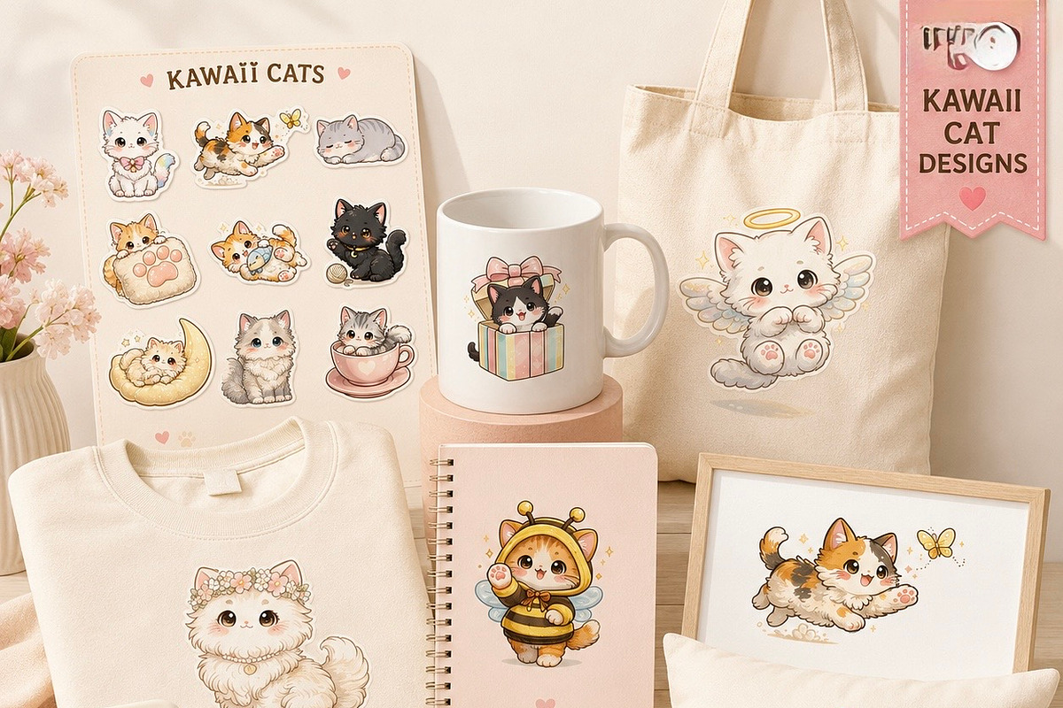 Kawai cat clipart bundle, an Object Illustration by HeavensStar (Photo 3 of 9)