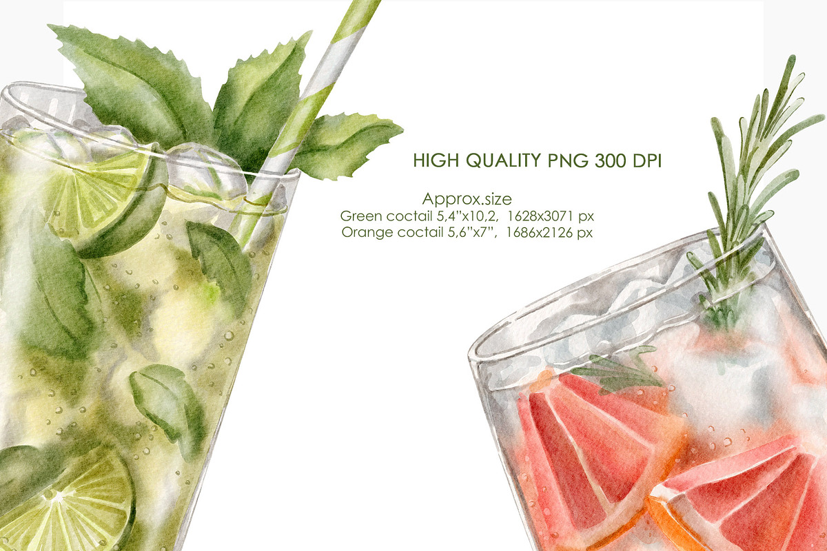Watercolor cocktails clipart PNG, a Food Illustration by AquarelleSpace (Photo 4 of 4)