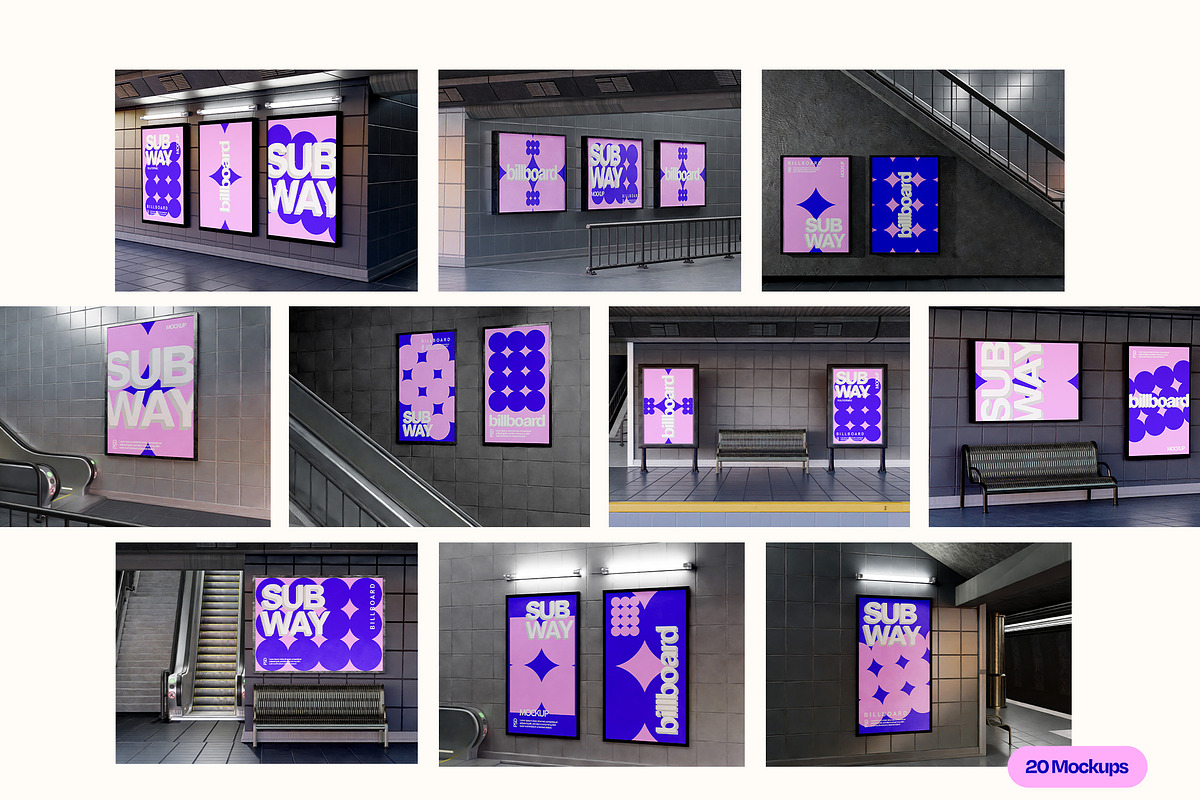 Subway Billboard Mockup Set, an Advertising Mockup by Mego-studio (Photo 2 of 7)