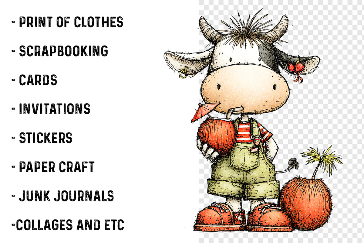 Watercolor Summer Cow Clipart, an Illustration by SinaCreation (Photo 3 of 7)