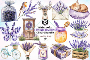 Watercolor Lavender Spring Clipart, an Illustration by Canvas Craft