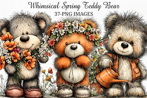 Whimsical Spring Teddy Bear Clipart, an Illustration by Craft Nest