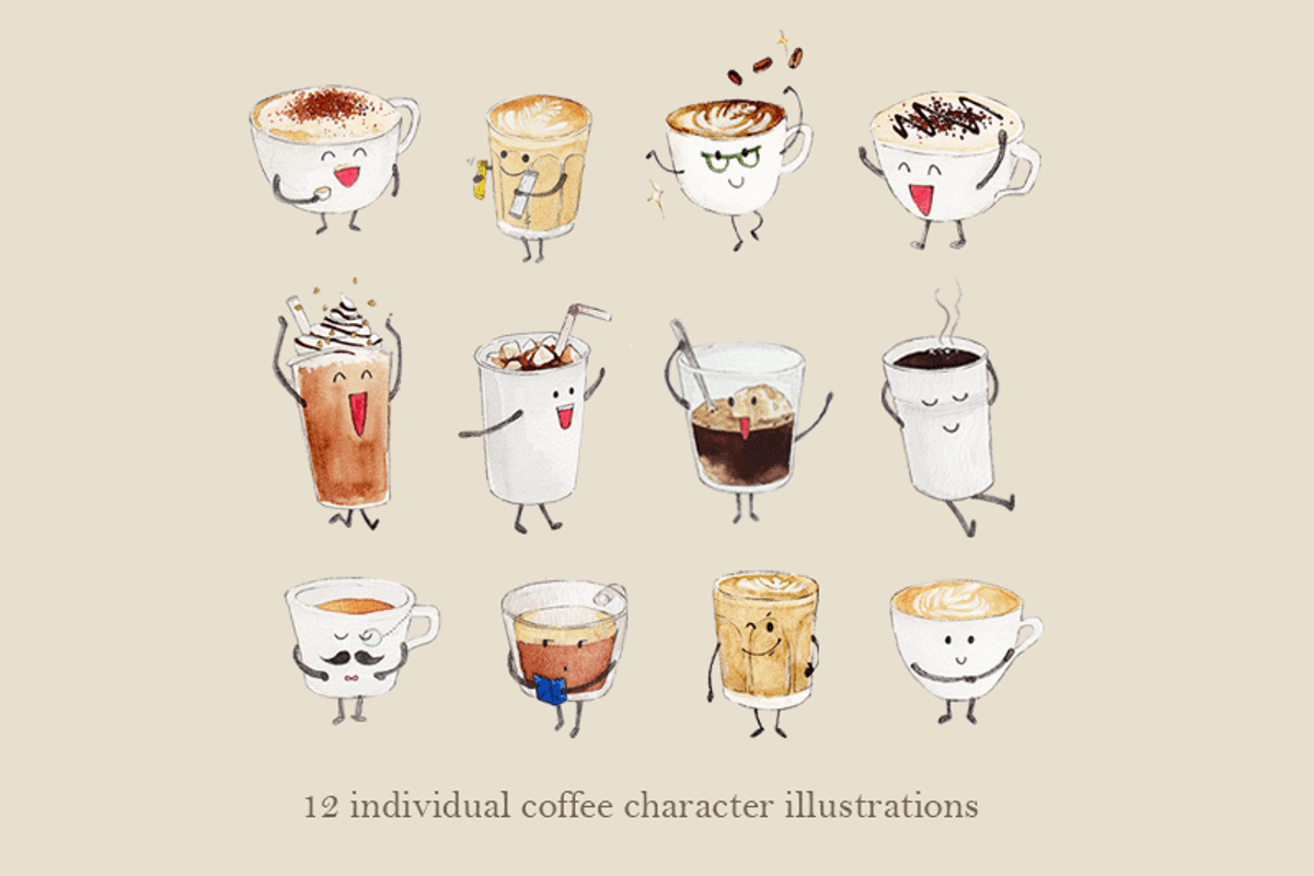 Caffeinated Friends Set, a Food Illustration by elpple (Photo 2 of 4)
