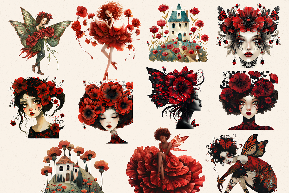 RED CARNATION FAIRY FOREST CLIPART, a Person Illustration by Daring Digies (Photo 4 of 8)