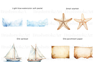 Watercolor Nautical Clipart, Coastal