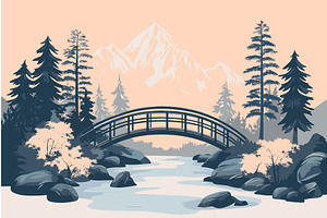 Bridge over a flowing river in a, an Illustration by Valerie Bodnar