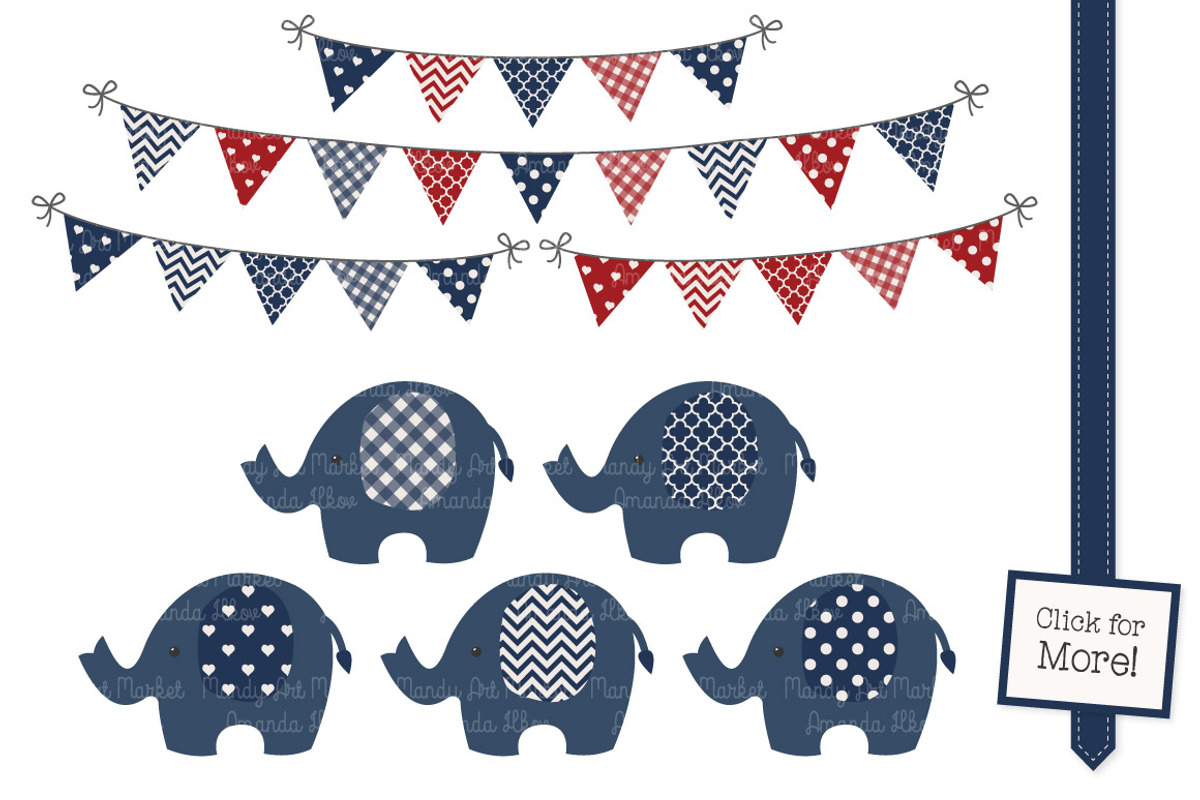 Americana Elephant Clipart & Papers, an Illustration by Amanda Ilkov (Photo 2 of 3)