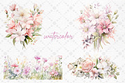 Pink Garden flowers Clipart Spring, a Decorative Illustration by LeCoqDesign (Thumbnail 2 of 5)