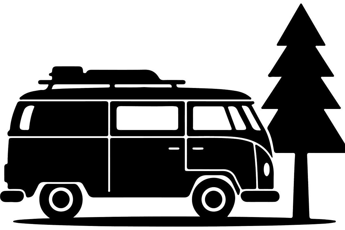 Camper Van and Pine Tree Silhouette, a Transportation Illustration by abu67222 (Photo 13 of 13)