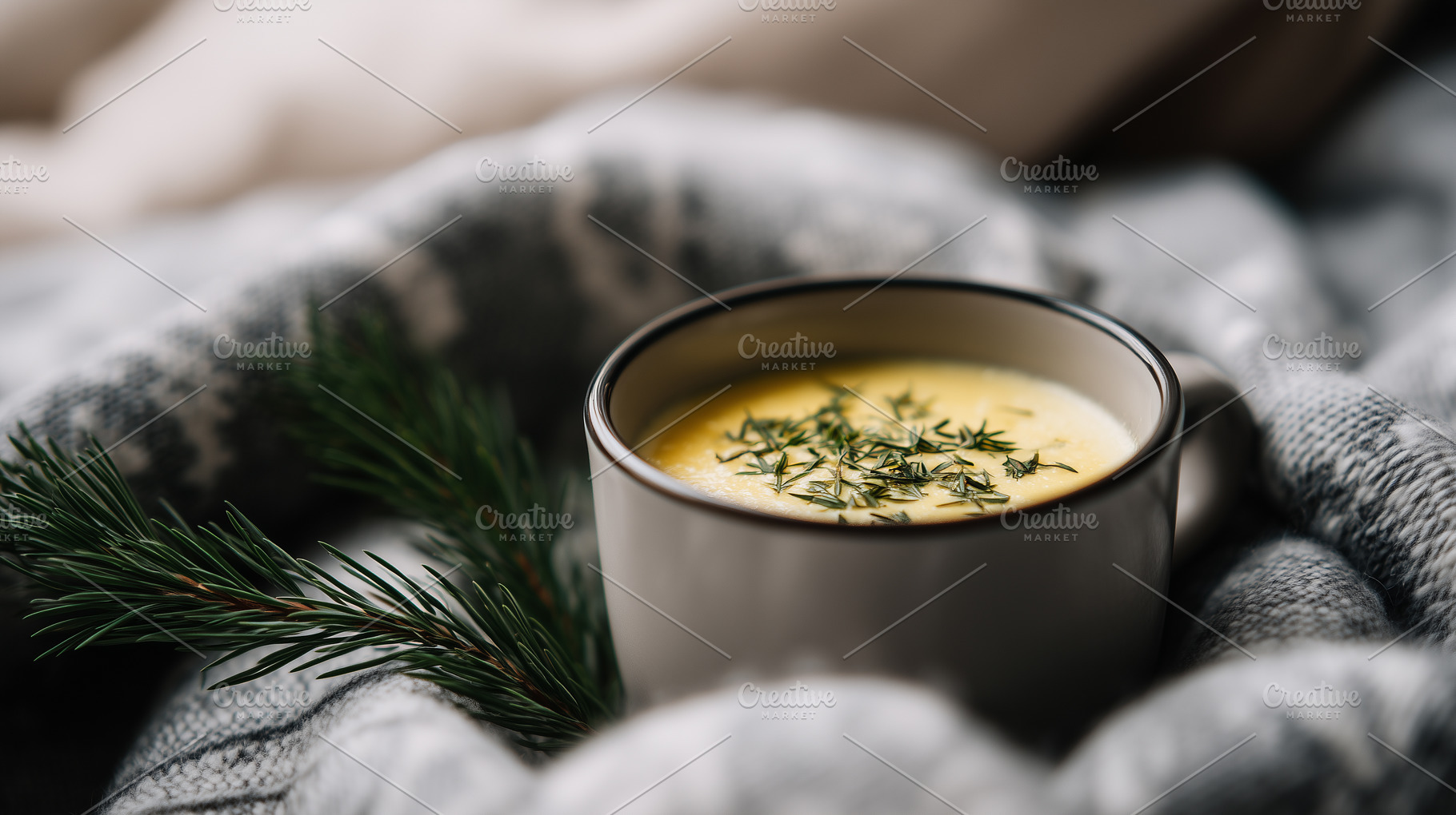 Cozy cup of creamy winter soup with, a Food & Drink Photo by MistyDay