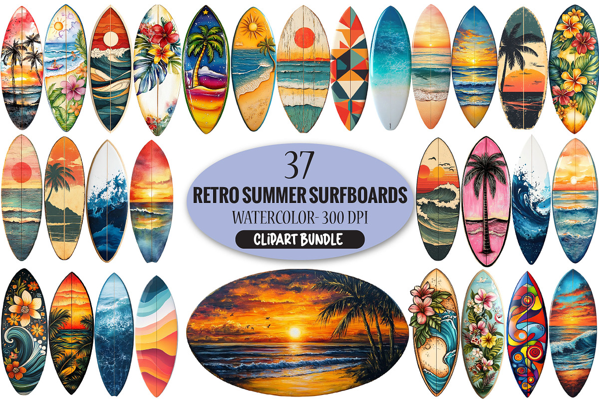 Retro Summer Surfboards Clipart, an Illustration by Pixels.Craft (Photo 1 of 6)