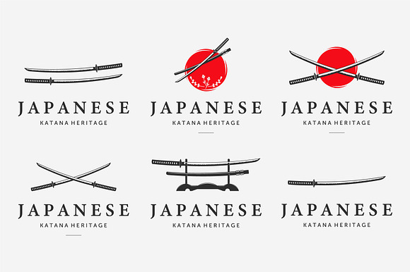Set Bundle Katana Sword Logo Vintage preview 2
