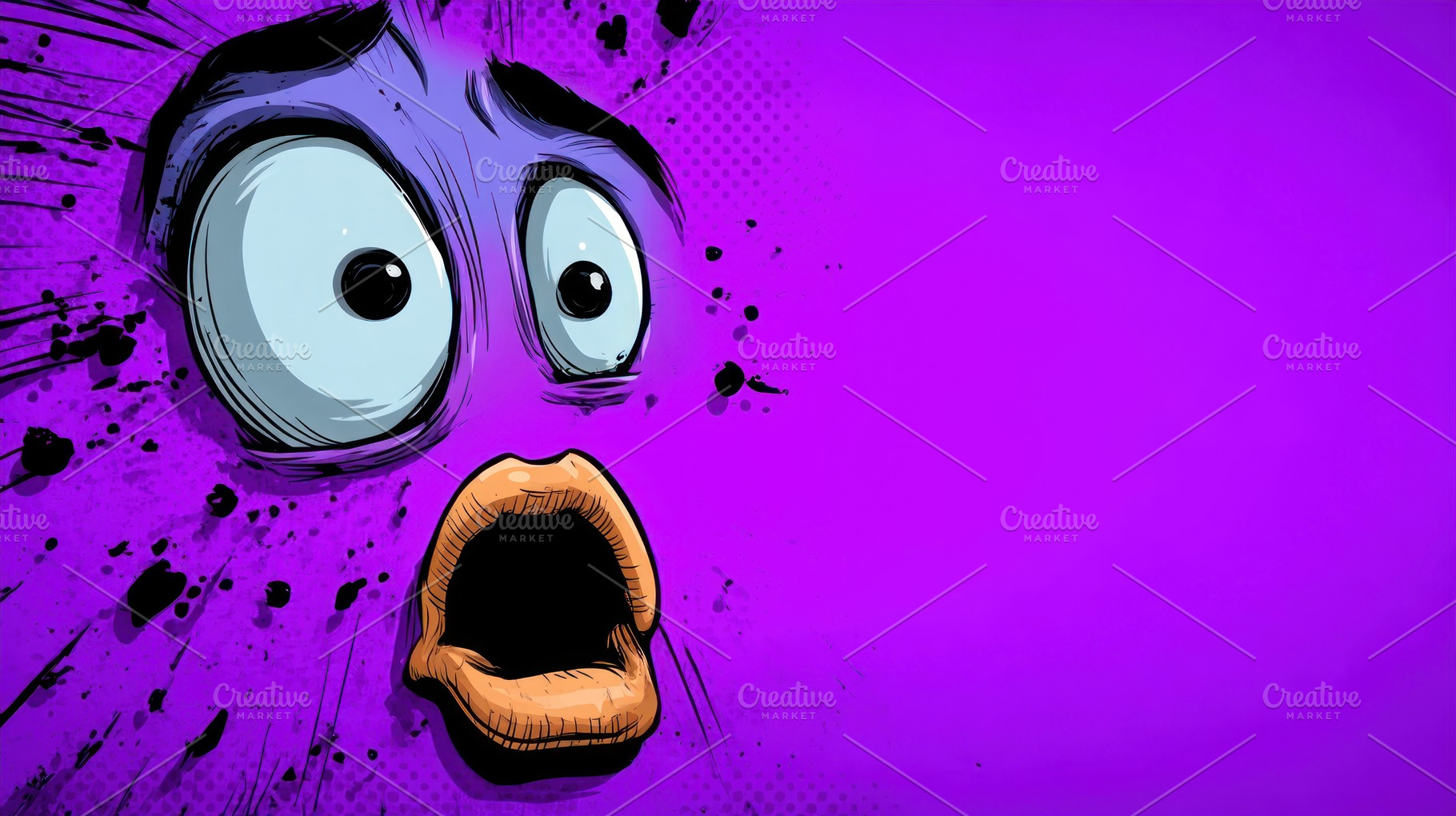 Shocked cartoon face with wide eyes and open mouth on vibrant pu, a Person Photo by José Manuel Gelpi