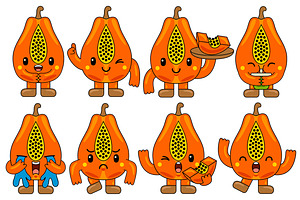 Papaya Mascot Vector Pack, a Food Illustration by MEDZ