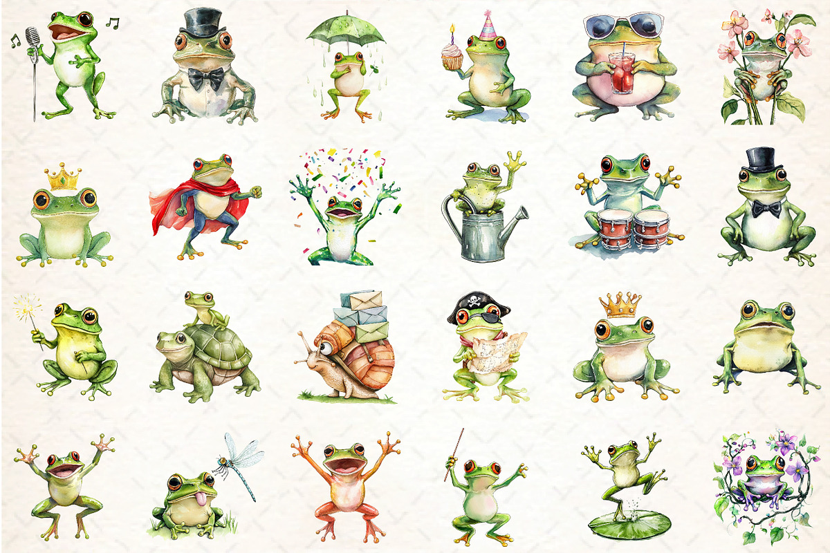 Quirky Frog Clipart, Funny Frog Art,, an Illustration by DreamCafeArt (Photo 3 of 6)