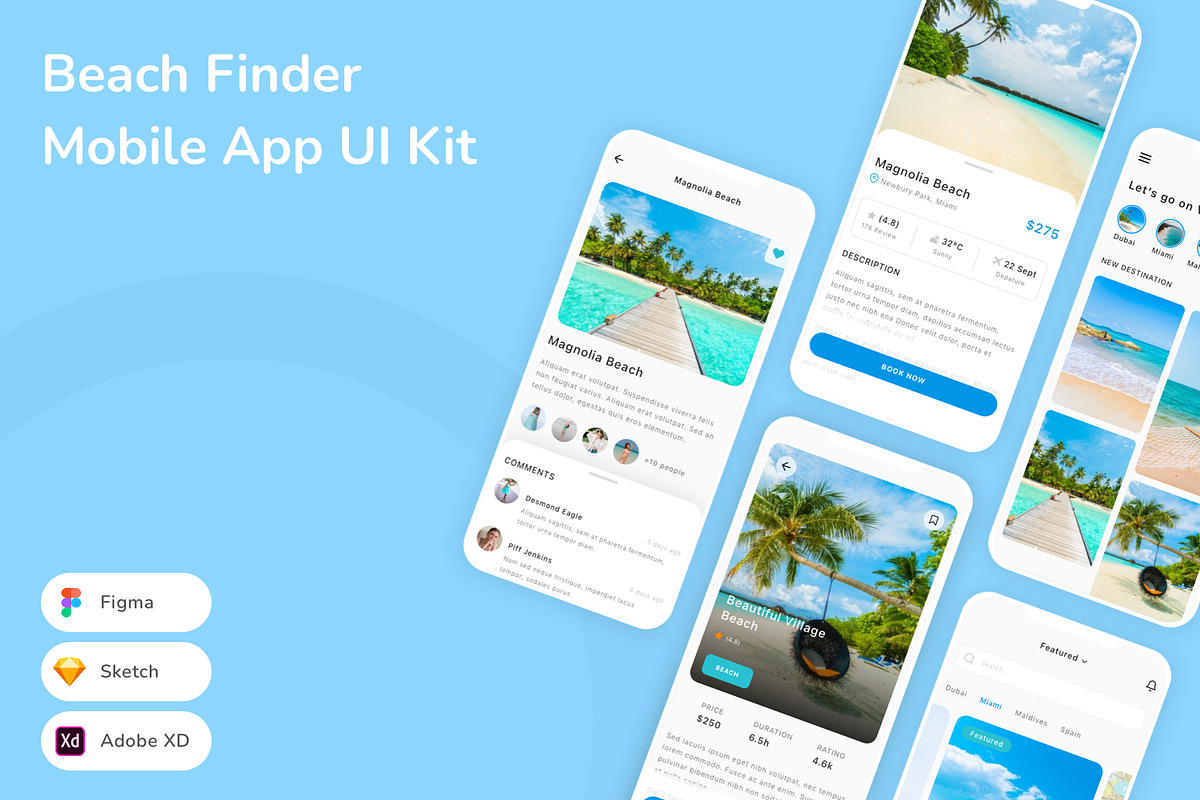 Beach Finder Mobile App UI Kit, an UI Kit Template by Betush