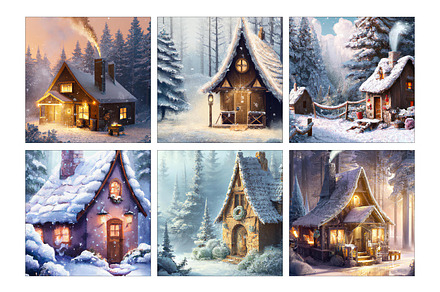 Winter Cabin Woods Digital art