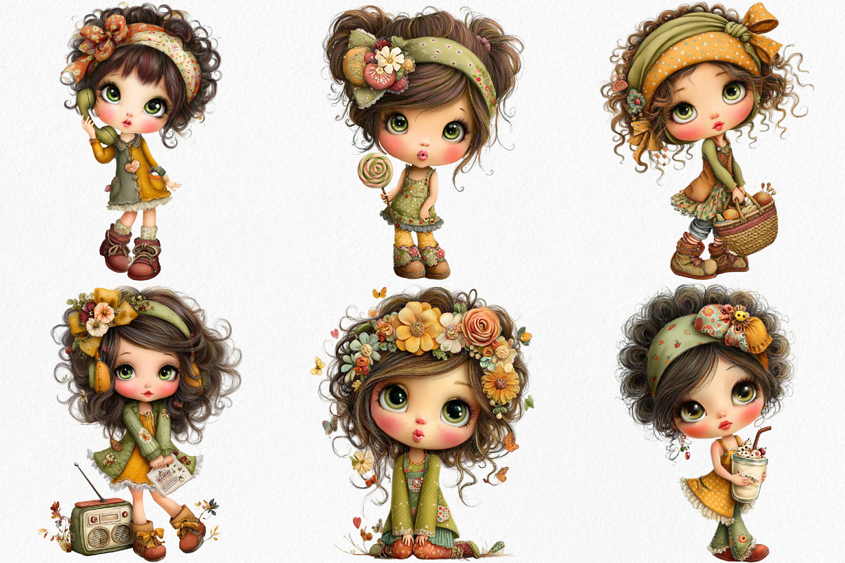 Watercolor Retro Girls Clipart, an Illustration by Canvas Craft (Photo 3 of 8)